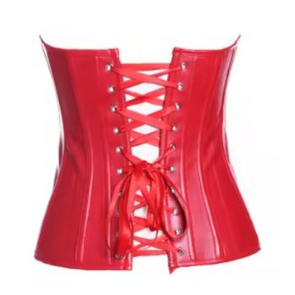 Red Faux Leather Corset Set - NEW - Picture 2 of 11
